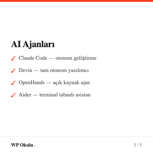 AI agent araçları - Claude Code, Devin, OpenHands, Aider karşılaştırması