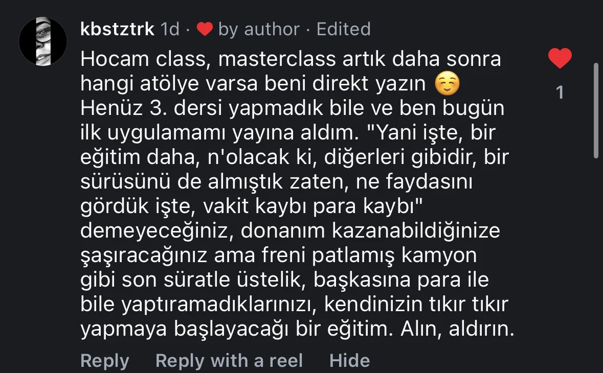 @kbstztrk Instagram yorumu