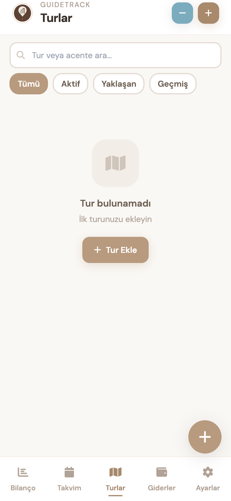 GuideTrack — Turlar listesi