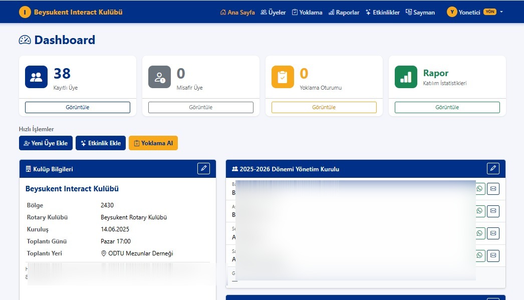 Dashboard — Ana sayfa